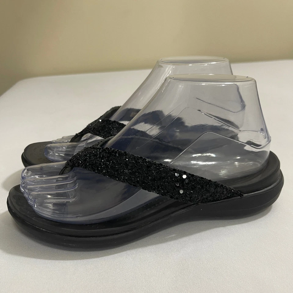 Sandalias Crocs Capri para mujer 7 negras brillantes lentejuelas sin cordones cómodas chanclas Foto 4 de 4