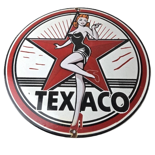 Vintage Texaco Gasoline Sign - Gas Service Station Pump Porcelain Sign