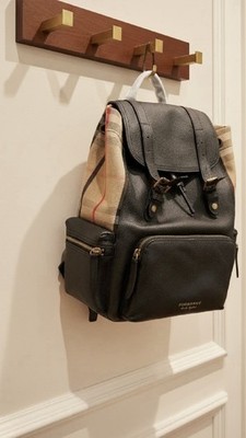 Burberry Authentic Leather Backpack Rucksack Black Pebbled Gold Hardware w/tags