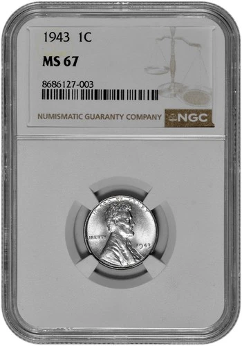 1943 1c Lincoln Steel Wheat Cent NGC Graded MS 67 New Holder