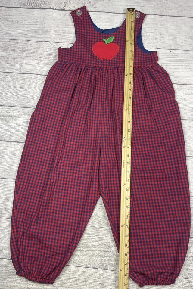 VTG Kelly's Kids Apple Appliqué School Jon Jon/Longall/Romper Toddler Boys 4T - Image 4 of 4