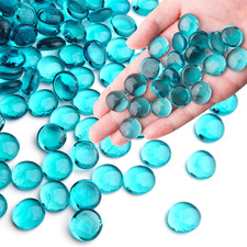 Sea Blue Glass Marbles, 0.97 LB Transparent and Smooth Flat Glass Beads for Vase