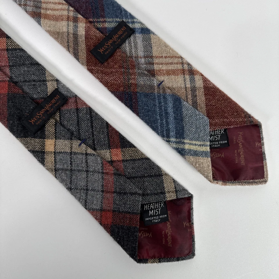 Lot of 2 Vtg Yves Saint Laurent Heather Mist Plaid Wool Blend Ties Men 56” L 3” - Image 3 of 4