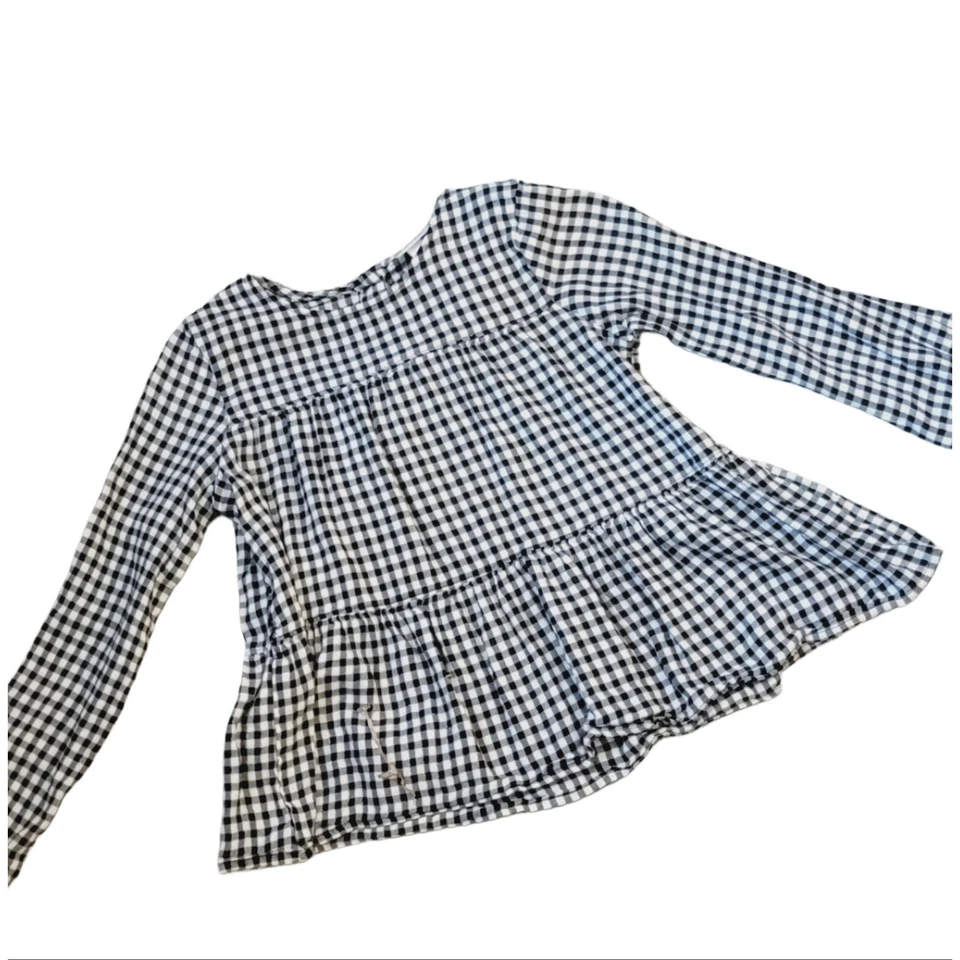 Blusa manga larga negra blanca a cuadros dorada brillante L 10/12 para niñas Foto 2 de 4