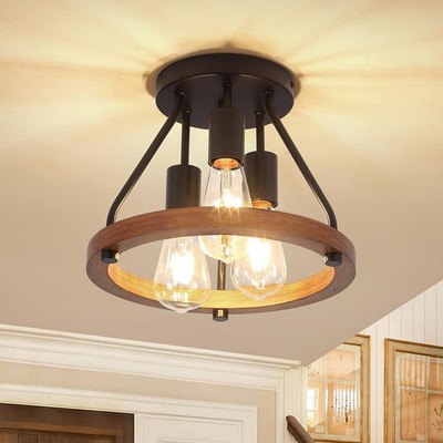 Modern Farmhouse Wood Semi Flush Mount Ceiling Light, Hallway Entryway Light ...