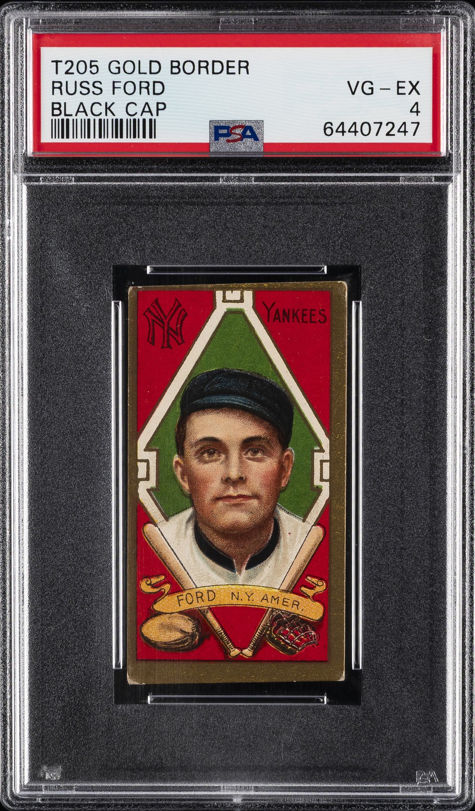 1911 T205 GOLD BORDER BLACK CAP RUSS FORD PSA 4