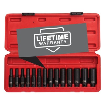 SUNEX TOOLS 1831 1/4 Inch Drive Deep Magnetic Impact Socket Set 14-Piece Metric
