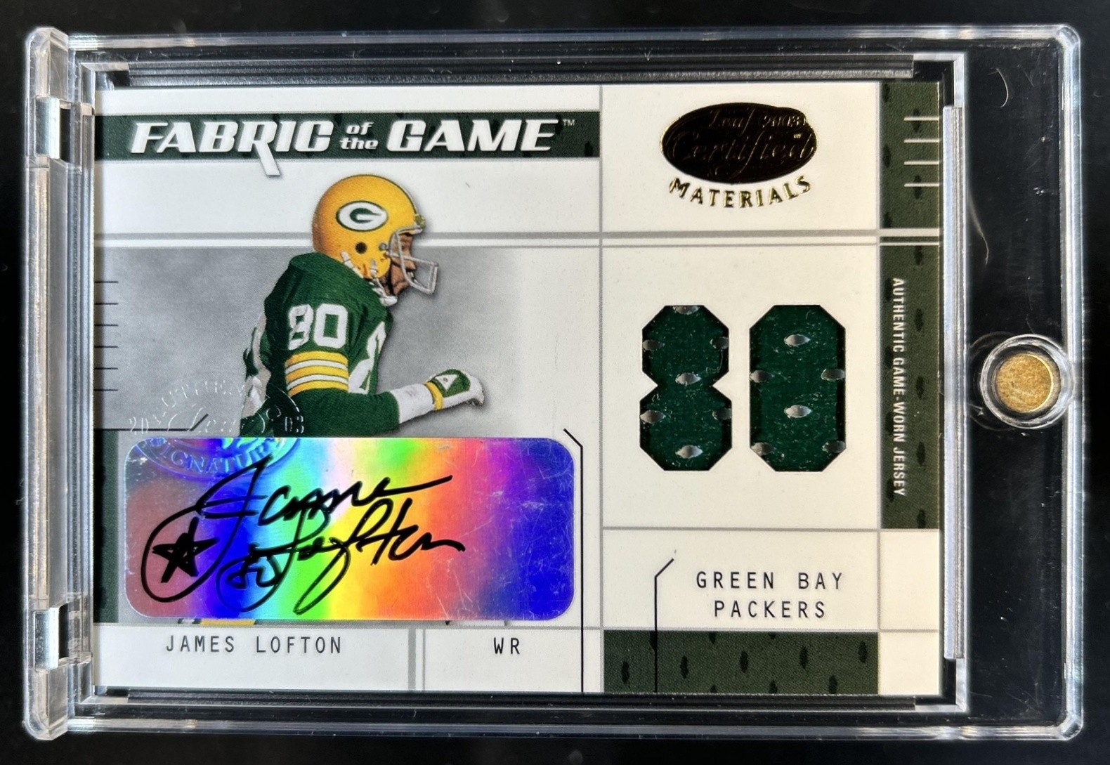 2003 Leaf Certified Materials James Lofton Fabric of Game GU Jersey Auto #/80