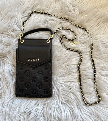 Guess Handytasche Umhängetasche 4G Logo schwarz gold Kette