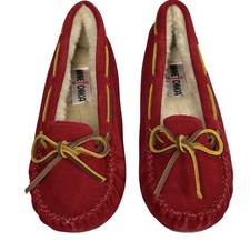 Minnetonka Cally Red Suede Faux Fur Lined Moccasin Slipper Shoes Women's Size 8