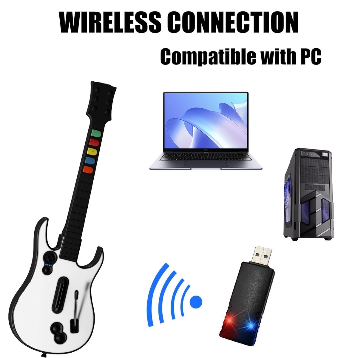 NBCP Wolf H-1 Wireless Guitar Controller for PC Clone Hero White