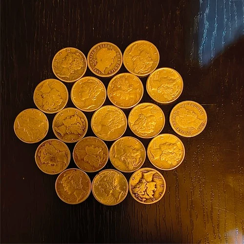 Lot Of 19 Mercury & barber Silver Dimes Coins 90 Percent Silver.