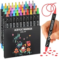 Dual Tip Acrylic Paint Markers - 40 Colors Acrylic Pens for Art & Crafts, No ...