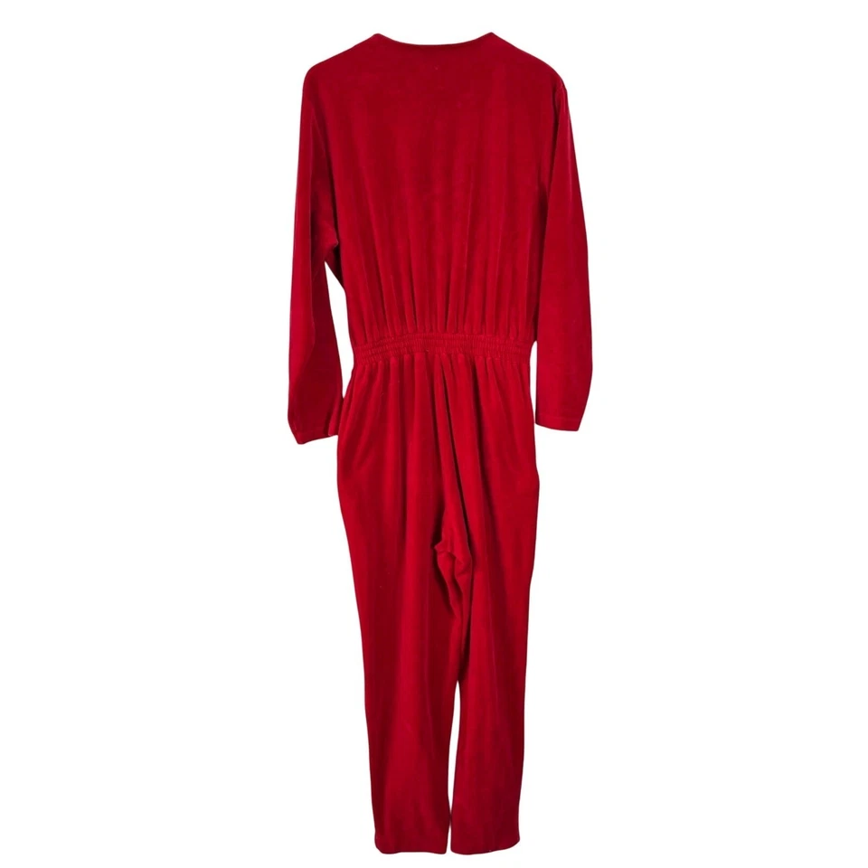 Mono De Colección SK & Company Mujer Grande Rojo Terciopelo Manga Larga Años 70 Retro Vacaciones Foto 3 de 4