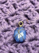 Silvertone Wire Wrapped Blue Plastic Bead Pendant 0.75 inches