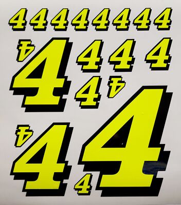 Yellow Racing Number Racing Numbers 4 Decal Sticker Sheet Pack FL Yellow Black 1/8 1/10 RC ...