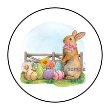 30 EASTER ENVELOPE SEALS LABELS STICKERS 1.5" ROUND BUNNY EGGS GIFT TAGS