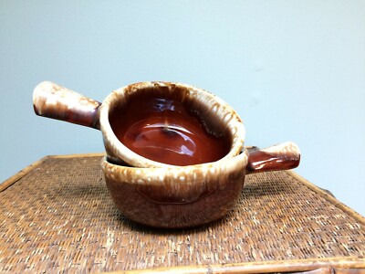 2 Lug Handle McCoy Pottery Brown Drip French Onion Soup Bowls