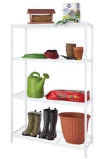 FREESTANDING SHELF RACK White Steel 4-Tier Shelving Unit