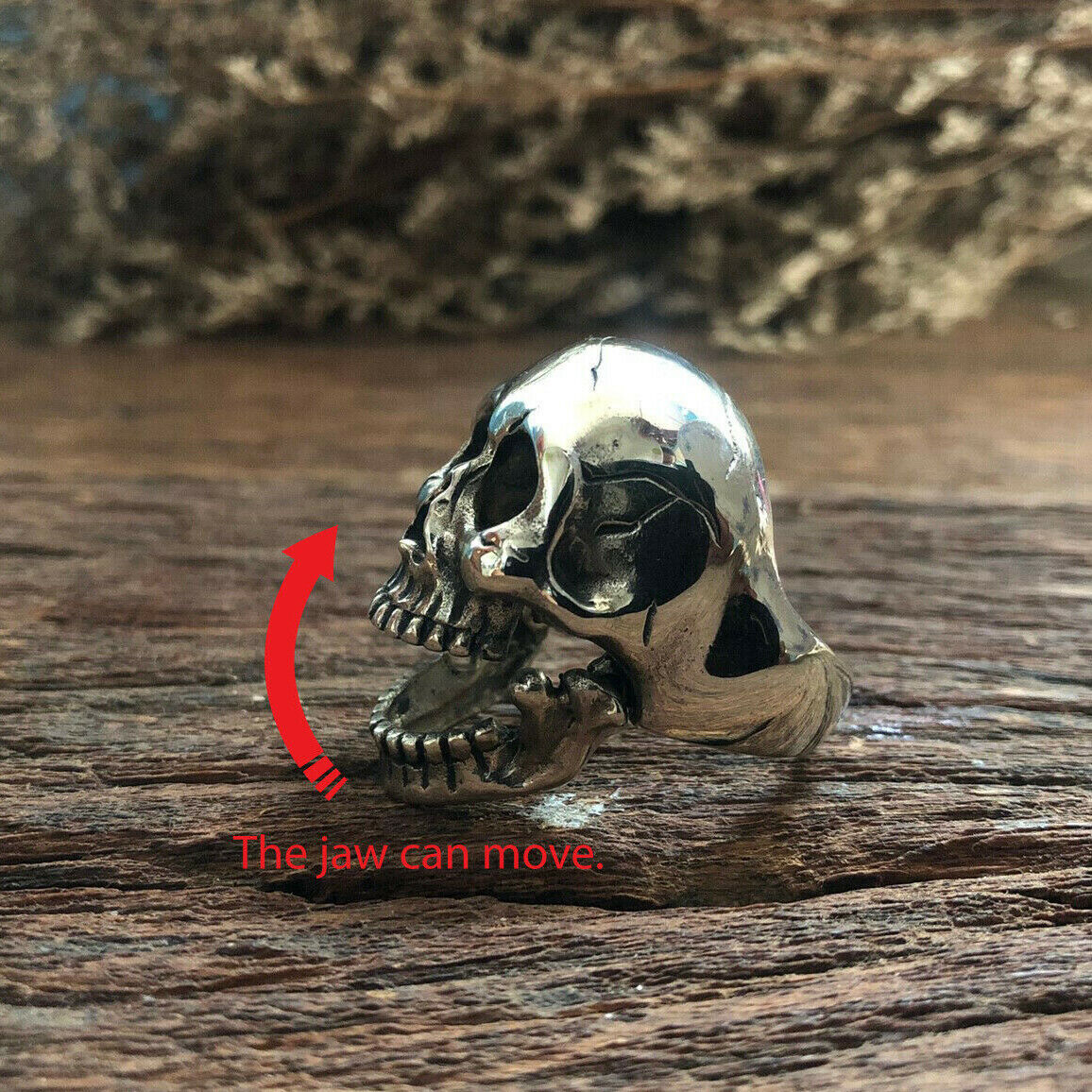 Skull Biker Ring sterling silver 925 bone open mouth Jaws motorcycle men  rocker