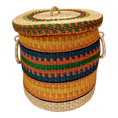 Laundry Basket with Lid   African Bolga Handmade Woven Hamper