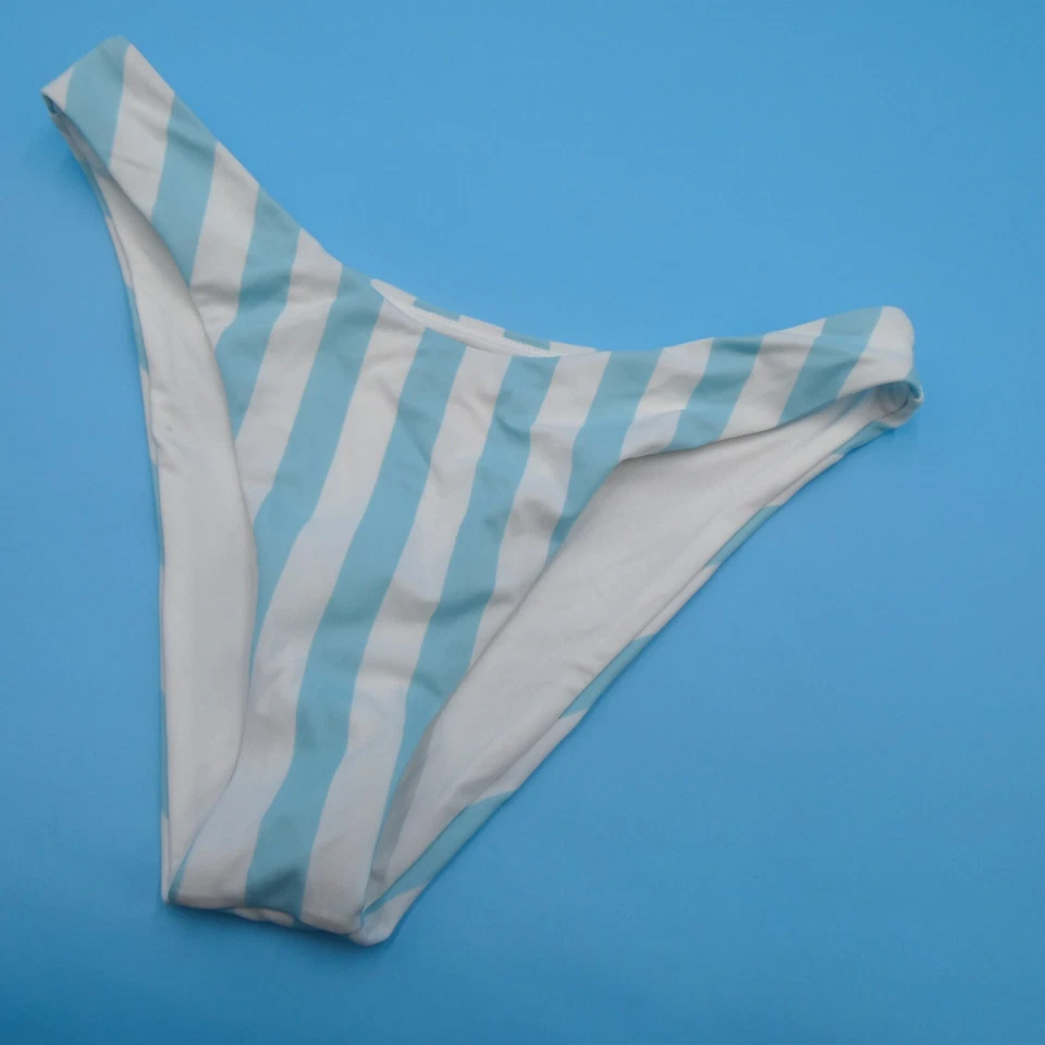 Parte inferior de bikini a rayas brasileñas corte profundo azul blanco mediano Victorias Secret Foto 4 de 4