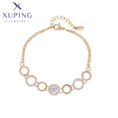 Xuping Jewelry Charm Bracelets Round Stone Gold Plated Hand Bracelets for Women
