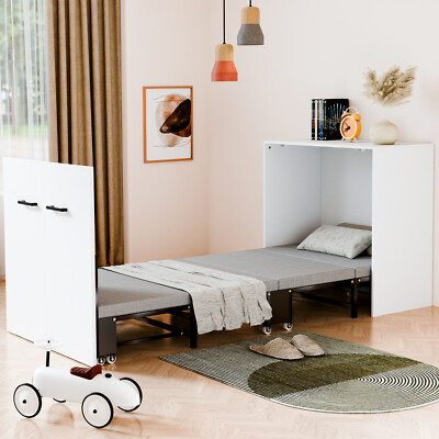 NAIZEA 2 in 1 Cabinet Bed Murphy Bed With Mattress Roll Away Guest Bed 75'' x 29''