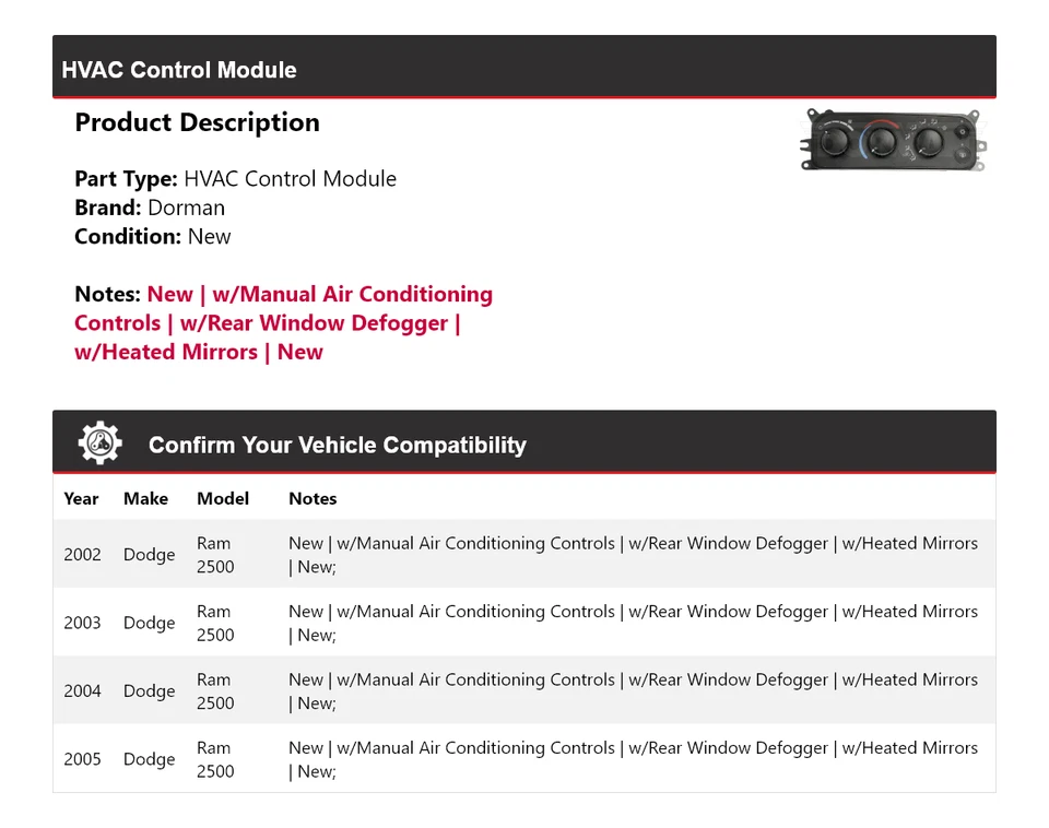 Módulo de control de climatización 2003 2004 para Dodge Ram 2500 Dorman 2002-2005 Foto 2 de 4