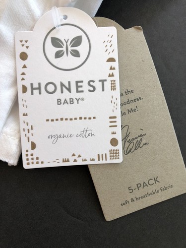 NUEVAS CON ETIQUETAS HONEST BABY Niñas (6-9M) Algodón Orgánico Elegantes Camisetas Mangas S (5-Piezas) Blancas - Imagen 3 de 7