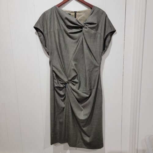 Escada Women Grey Woven Front Twist Linen Virgin Wool Dress Size 40/Large