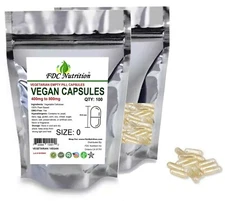 Empty Vegan Capsules - Sizes 0  - USA Kosher / Halal Gel Caps By FDC NUTRITION