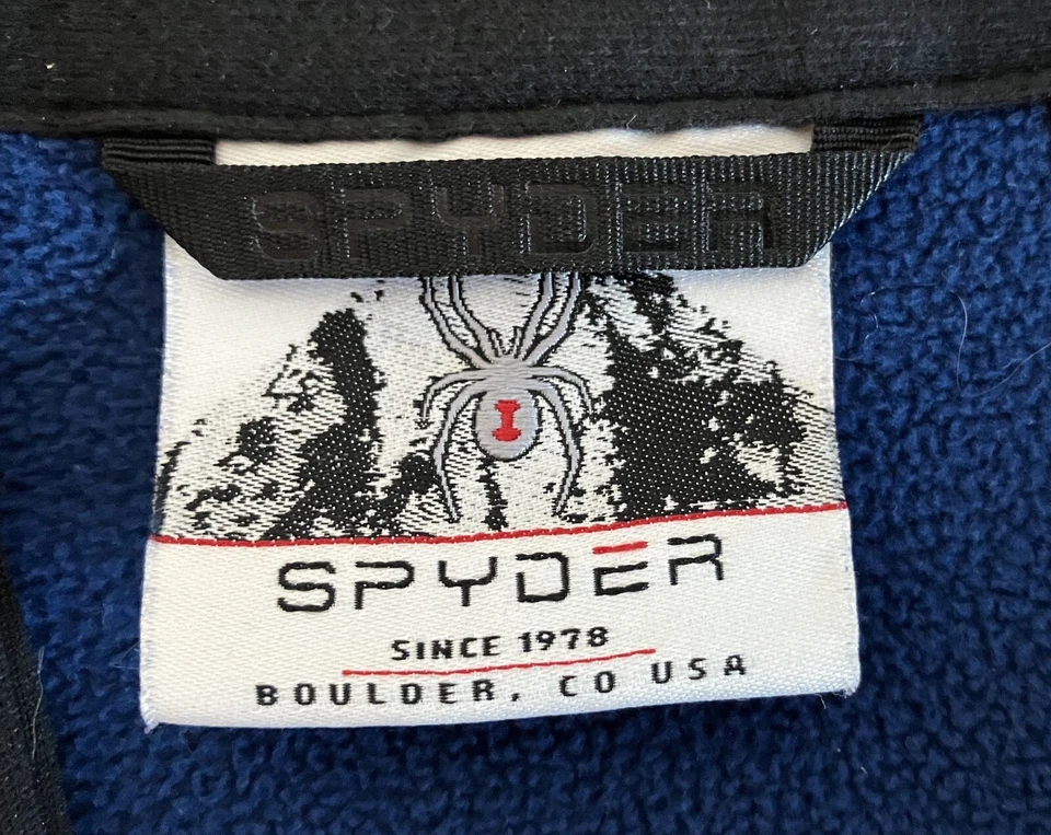 Spyder Mens Outbound 1/2 Half Zip Midweight Core Sweater Blue Yellow Logo - Image 4 of 4