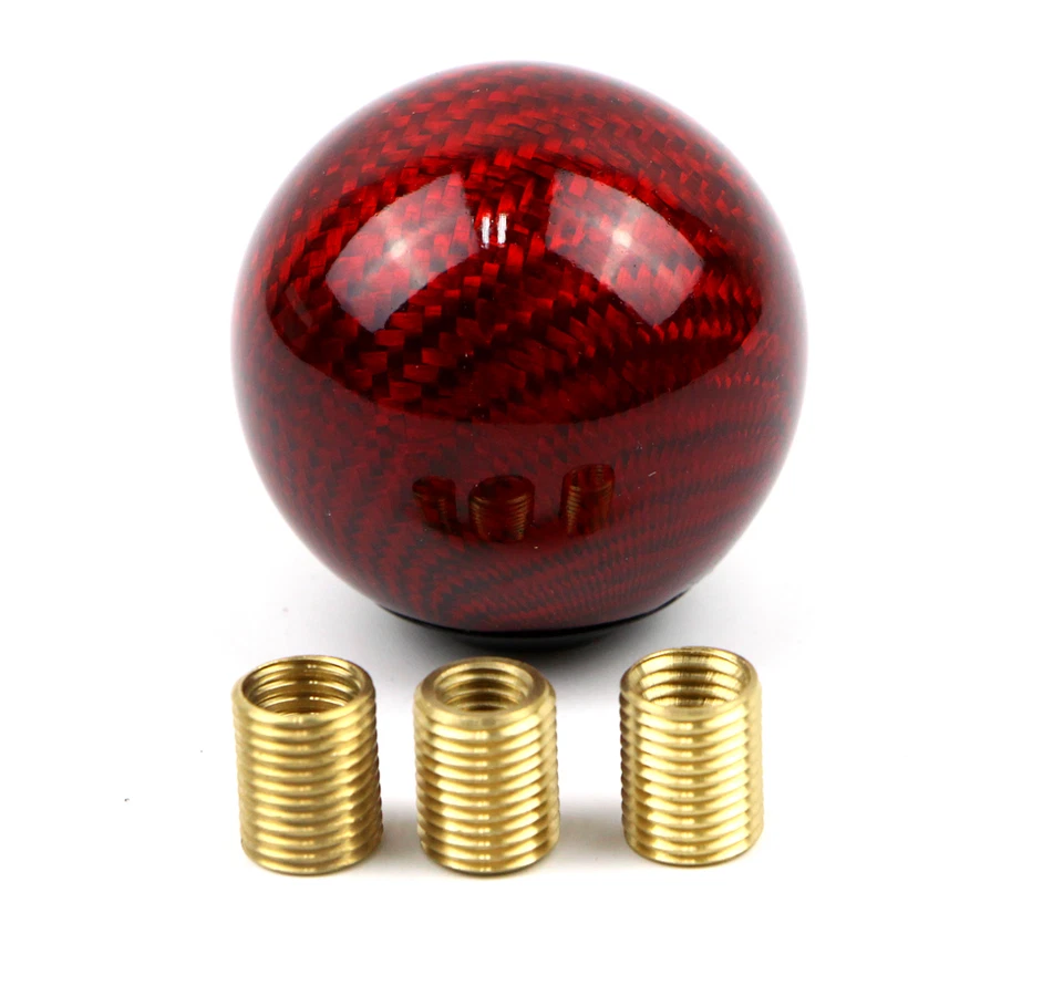 EE. UU. Universal Rojo Fibra de Carbono Coche Perilla de Cambio Cabeza Palanca de Cambio Bola Redonda Foto 4 de 4