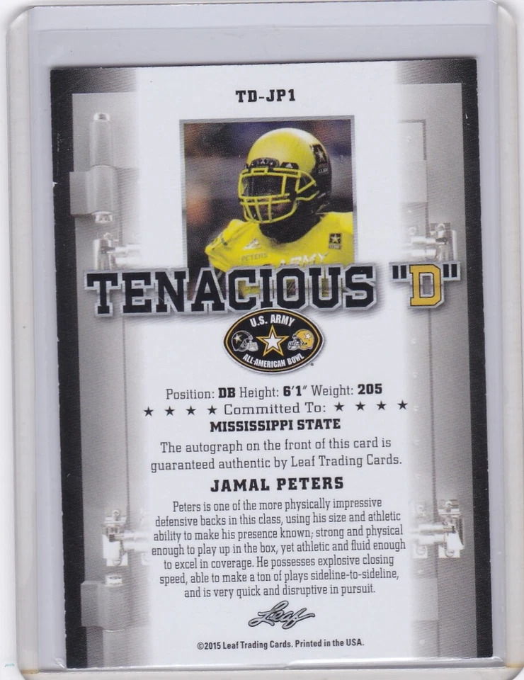 Jamal Peters 2015 Leaf US Army All-American Bowl Autograph 08/25 - Image 2 of 2
