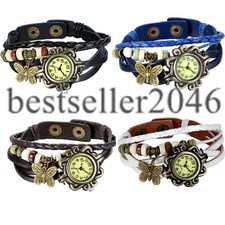 Women Vintage Butterfly Bracelet Faux Leather Quartz Wrist Watch Girls Xmas Gift