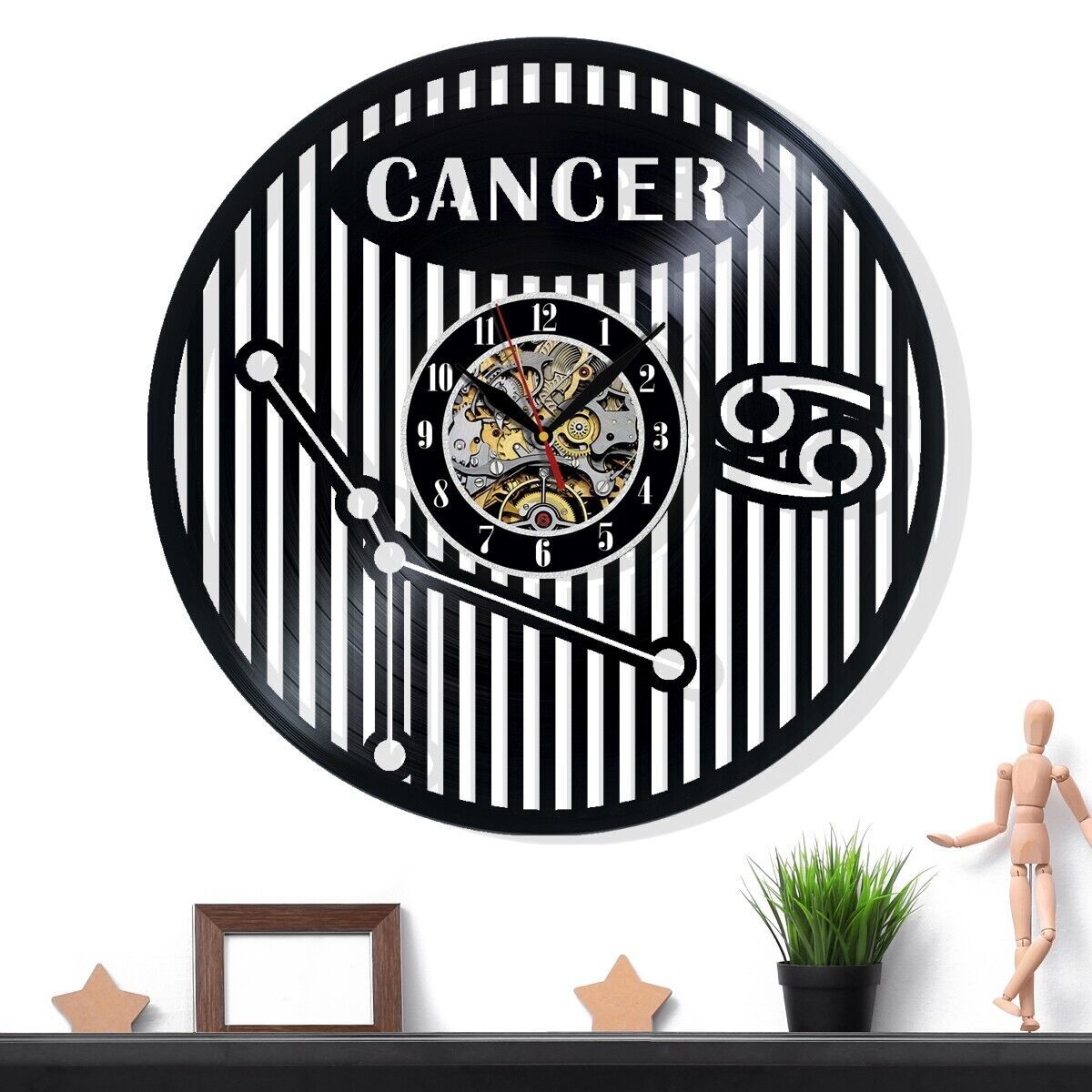 Cancer Zodiac Sign Constellation Vinyl Wall Clock Gift Surprise Birthdays Decor