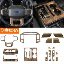 15pcs Full Set Interior Center Console Cover Trim Kit For F150 2021+ Wood Grain