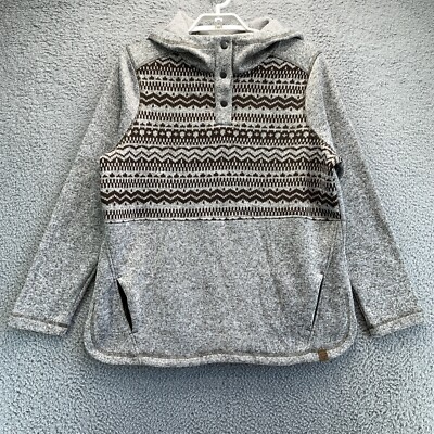 LIV Outdoor Hoodie Womens Extra Large Gray Fair Isle Fleece Pullover Ethical
