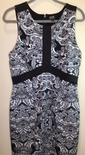 Nicole Miller Women's Large Black & White Paisley Empire Waist Sheath Dress