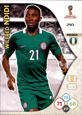 PANINI CARD ADRENALYN WORLD CUP RUSSIA 2018 N.240 NDIDI NIGERIA
