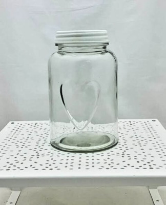 Großes Glasglas Herz Relief Deckel Metall weiß 19 x 11,5 cm ca.