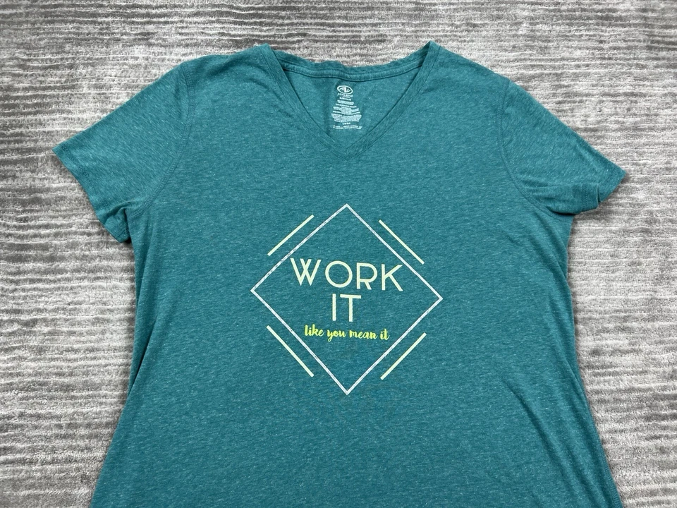 Athletic Works Топ женщин XL синий зеленый v-образным вырезом работать так, как вы это имеете в виду - Изображение 2 из 4