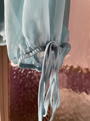 Top Shop Size 10 Elegant Light Teal Sheer High Neck Ruffle Blouse - Picture 5 of 10