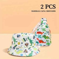 White Dinosaur Set Boy's Space Dinosaur Bucket Hat Shoulder Bag Set