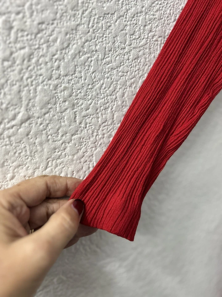 Vestido Vintage Scarlett Union Etiqueta Acanalado Manga Larga Rojo Cereza Talla 1 Bodycon EE. UU. Foto 2 de 4