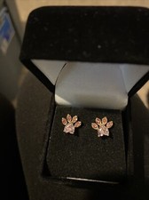 Paw Print Light Rose Pink Crystal .925 Sterling Silver Stud Post Earrings