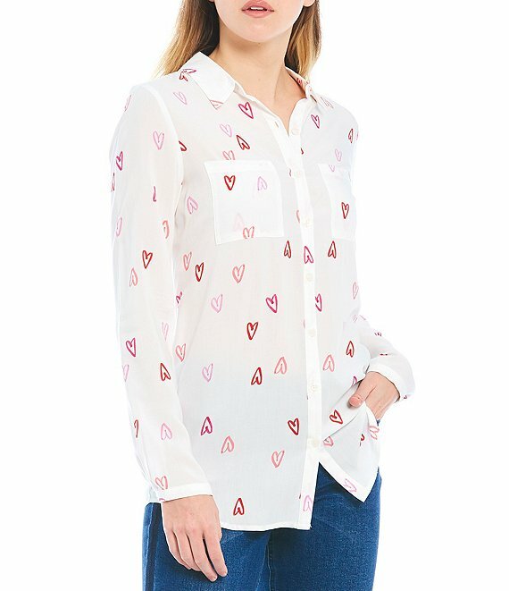 NWT Joules Elvina Ivory PINK/RED SCRIBBLE HEARTS Silky Hi-Low Hem Blouse US 14