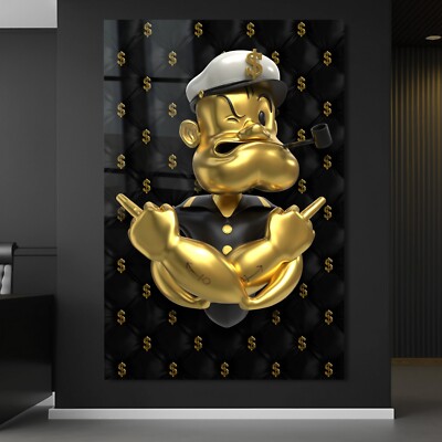 WANDBILD POPEYE DOLLAR GOLDEN , KUNST LUXUS ACRYLGLAS LEINWAND BILDER DEKORATION