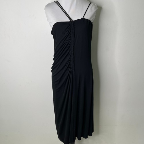 Mini Abito Donna Vintage MARTIN MARGIELA Nero Spaghetti Spalline Arruffato 42 IT